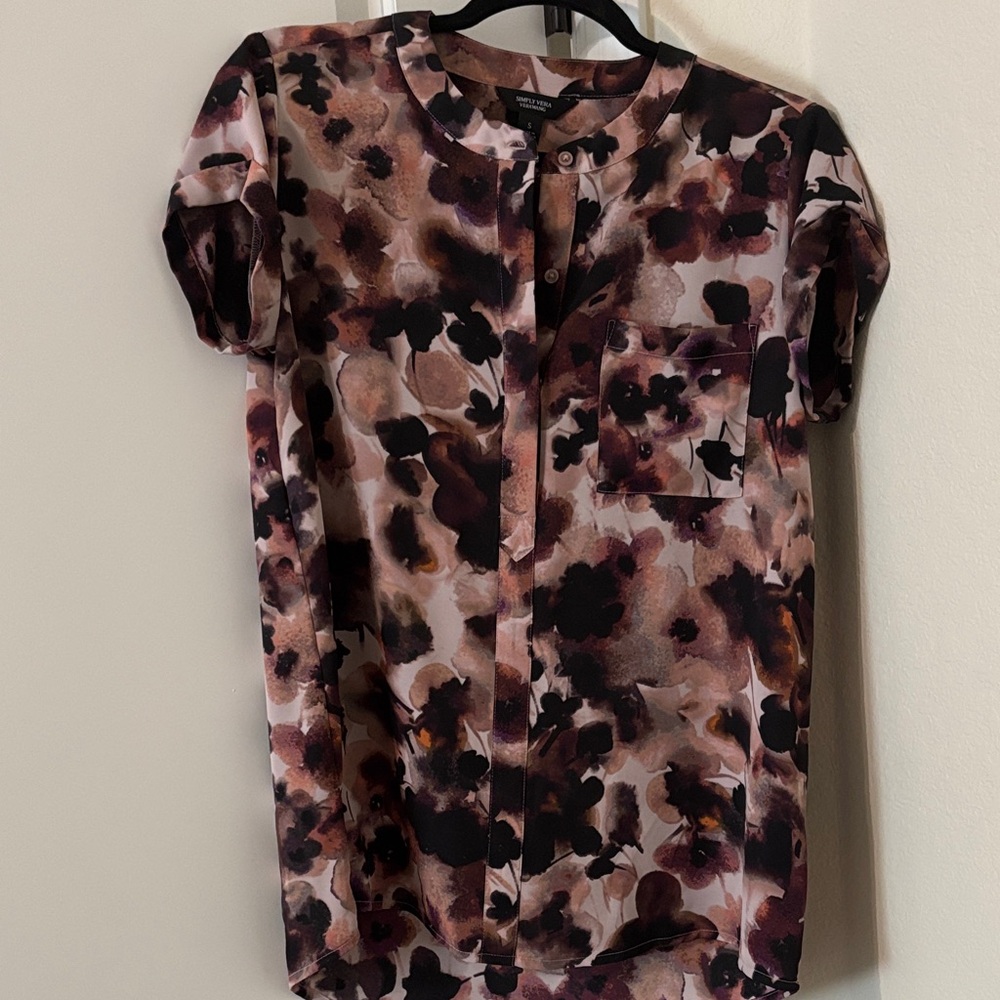 Simply Vera Vera Wang Black and Brown Floral Blouse